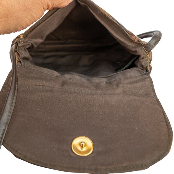 Vintage 1980's Handbag MONIQUE Mini Crossbody Bag Brown Leather Patchwork Purse - Picture 7 of 8